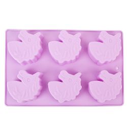 Форма силиконовая для выпечки 6 ячеек "Единорог" 6,5*7*3см/ 26*17*3см. (4вида) (силикон)