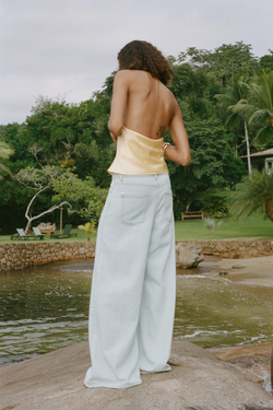 ZARA АТЛАСНЫЙ ТОП С ГОРЛОВИНОЙ ХАЛТЕР, ЖЕЛТЫЙ