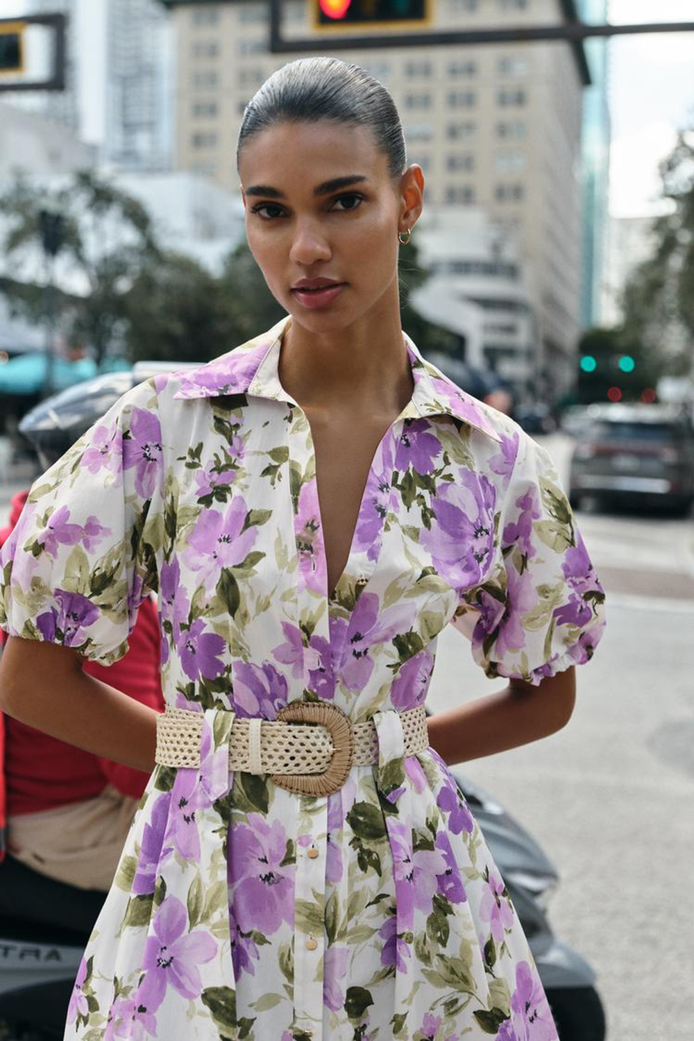 ZARA ПЛАТЬЕ МИДИ С ЦВЕТОЧНЫМ ПРИНТОМ И РЕМНЕМ, РАЗНОЦВЕТНЫЙ