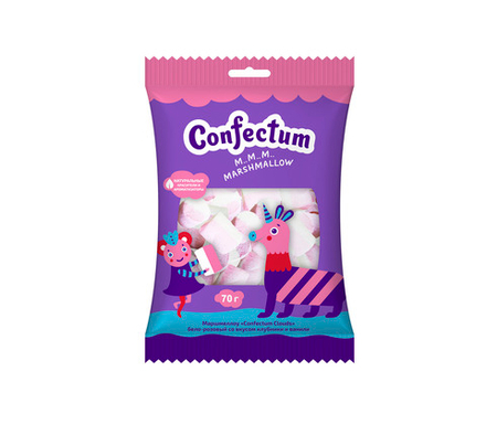 Маршмеллоу "Confectum Clouds" бело-розовый со вкусом клубники и ванили, 70гр х 12шт