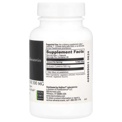 DaVinci Laboratories, N-ацетилцистеин, 500 мг, 90 капсул
