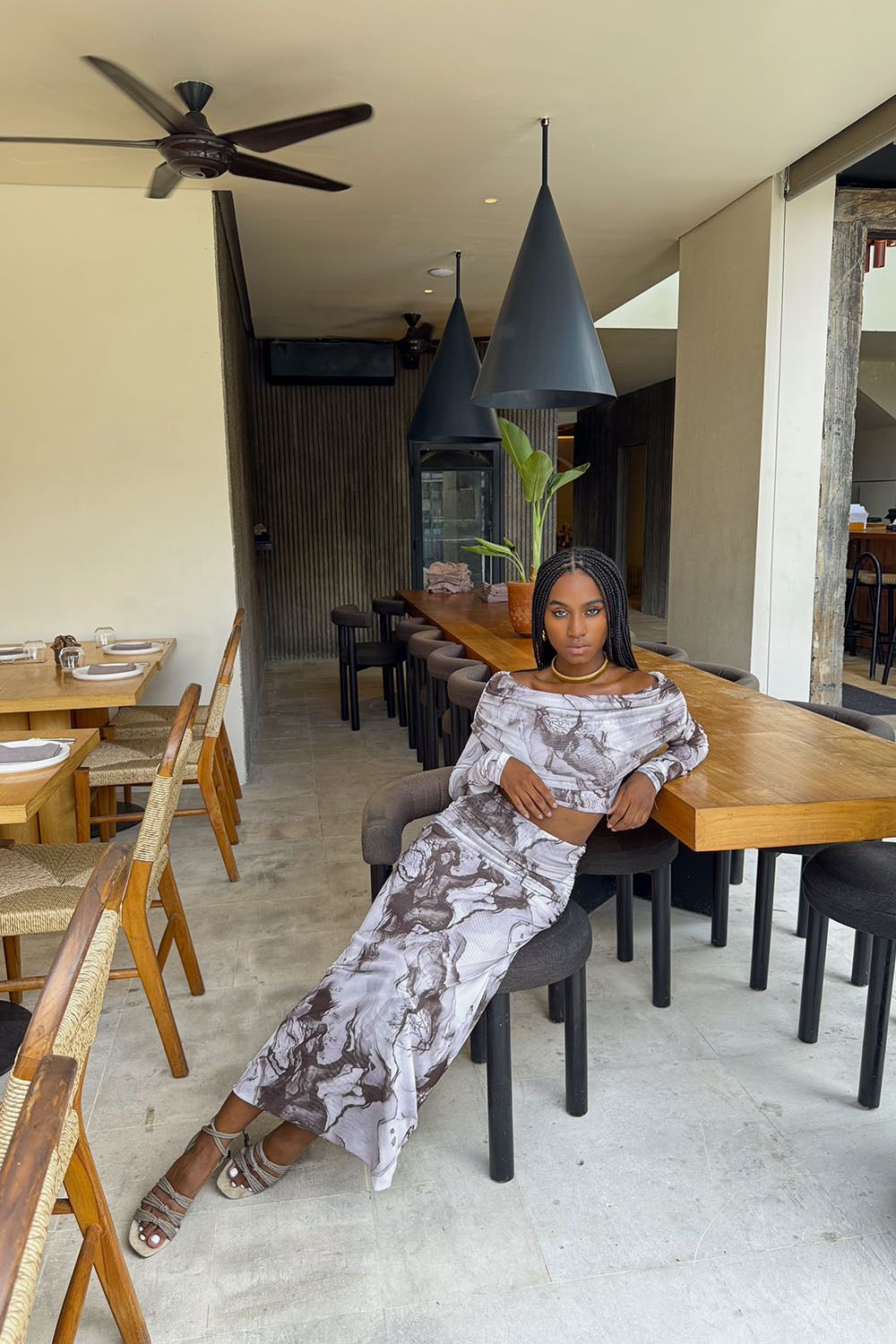 Юбка макси из сетки стрейч цвета кофе