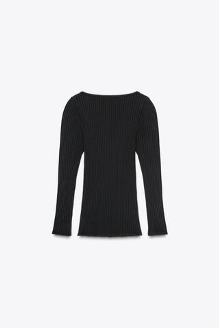 ZARA БЕСШОВНЫЙ ТОП В РУБЧИК С БАНТОМ, ЧЕРНЫЙ