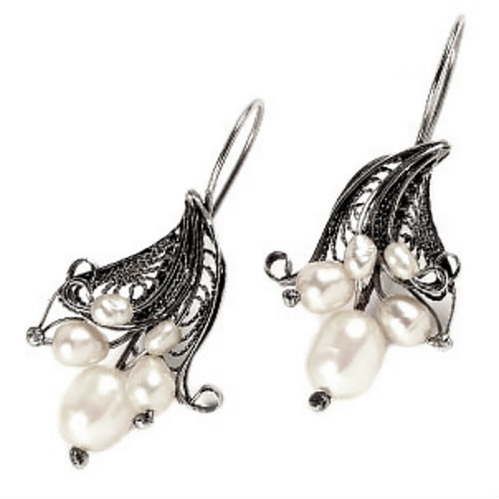 Серьги "Брусника" жемчуг, скань асс.