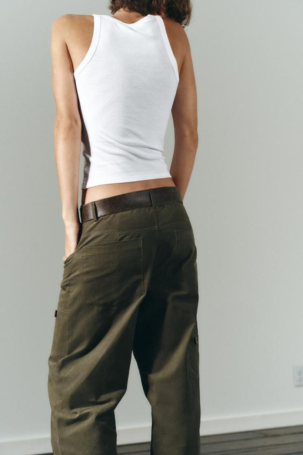 ZARA БРЮКИ-КАРГО BALLOON, ТЕМНЫЙ ХАКИ