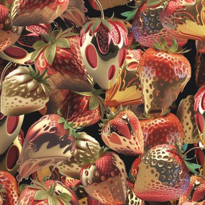 ягоды клубники, облитые золотом,