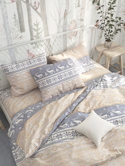 Постельное белье Сказка "Скандинавия" евро Наволочка 50х70 см 2 шт Простынь на резинке 180х200 см Пододеяльник 200х215 см, перкаль