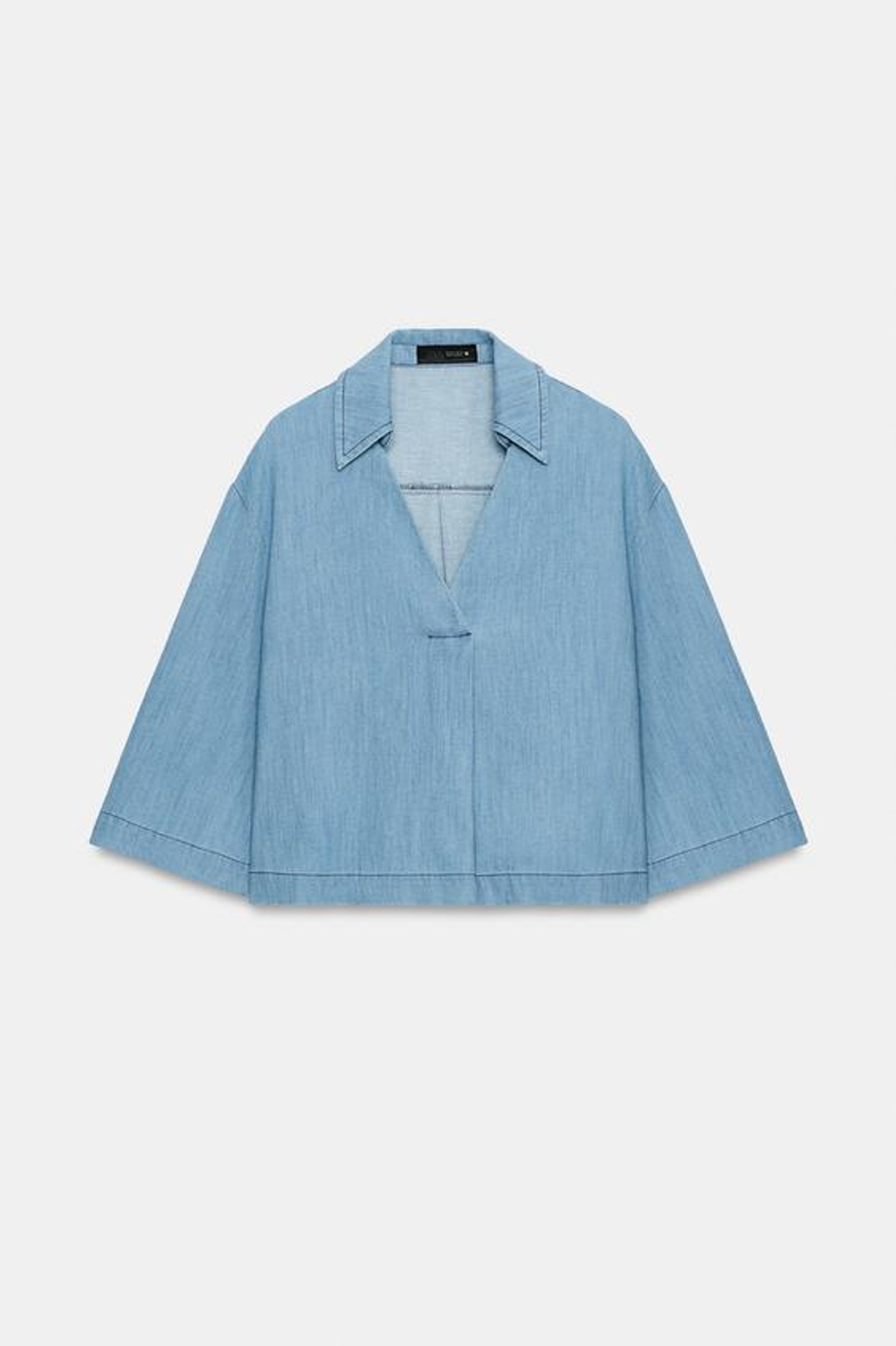 ZARA СВОБОДНАЯ БЛУЗА С V-ОБРАЗНЫМ ВЫРЕЗОМ, СИНИЙ