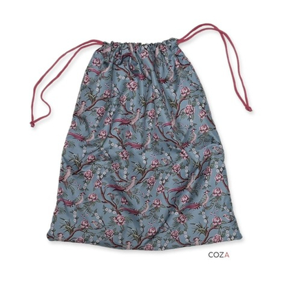 Мешок COZA для хранения вещей с принтом "Райские птицы", фон тиффани, на шнурке, 33х37 см