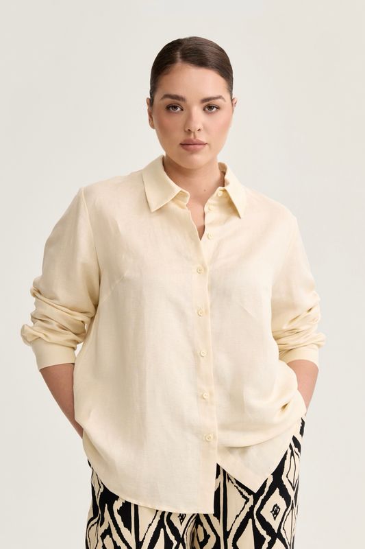 Рубашка с длинным рукавом изо льна, сливочный