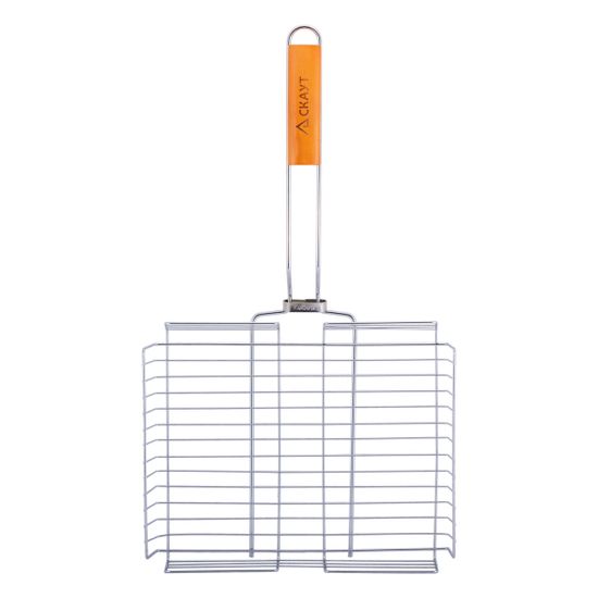 Решетка для гриля глубокая 31х25х6 см. из хромированной стали СКАУТ СК-0704 с деревянными ручками