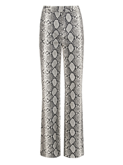 Брюки из экокожи в змеином принте черно-белые