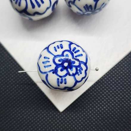 Бусины Гжель, керамические, синие голубые, р-р 25мм, штучно