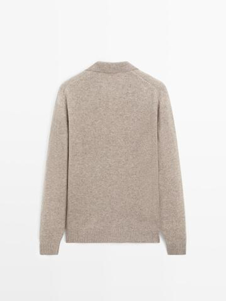 Massimo Dutti Свитер поло из смесовой шерсти с V-образным вырезом, экрю