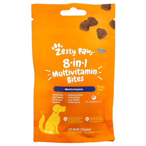 Zesty Paws, Мультивитамины 8 в 1, для собак, для всех возрастов, курица, 10 жевательных таблеток, 35 г (1,2 унции)