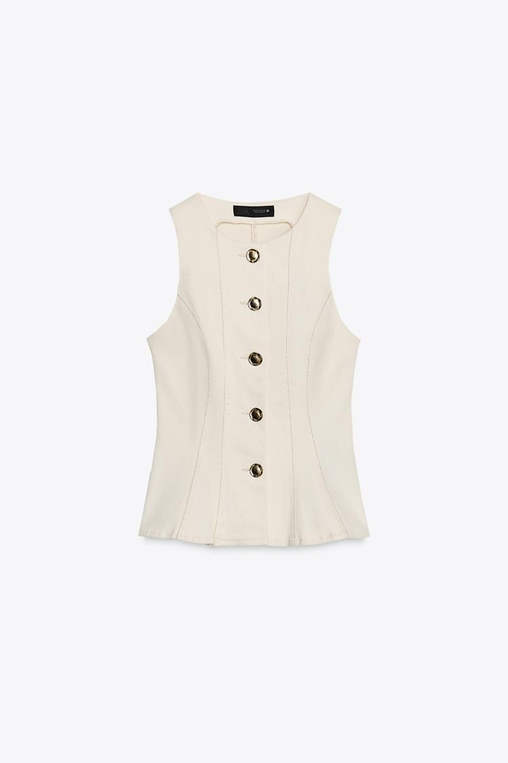 ZARA ЖИЛЕТ С БАСКОЙ И ДЕКОРАТИВНОЙ СТРОЧКОЙ, ЭКРЮ