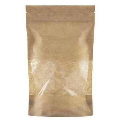 Пакет бумажный Doypack 110х185 (35+35) мм крафт с прозрачным окошком 90 мм (100/700 шт) 121-014