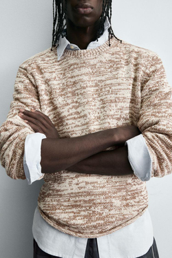 ZARA ДЖЕМПЕР С КРУЧЕНЫМ УЗОРОМ, КОРИЧНЕВЫЙ