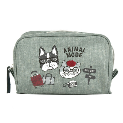 Косметичка, футляр для аксессуаров с котом и бульдогом, "ANIMAL MODE", зеленая, 24-7544-2, KUSUGURU