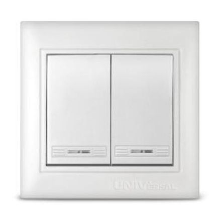 Выключатель двухклавишный с подсветкой "UNIVersal" серия "Севиль", с/у, 10А, 220В, белый (еврослот)