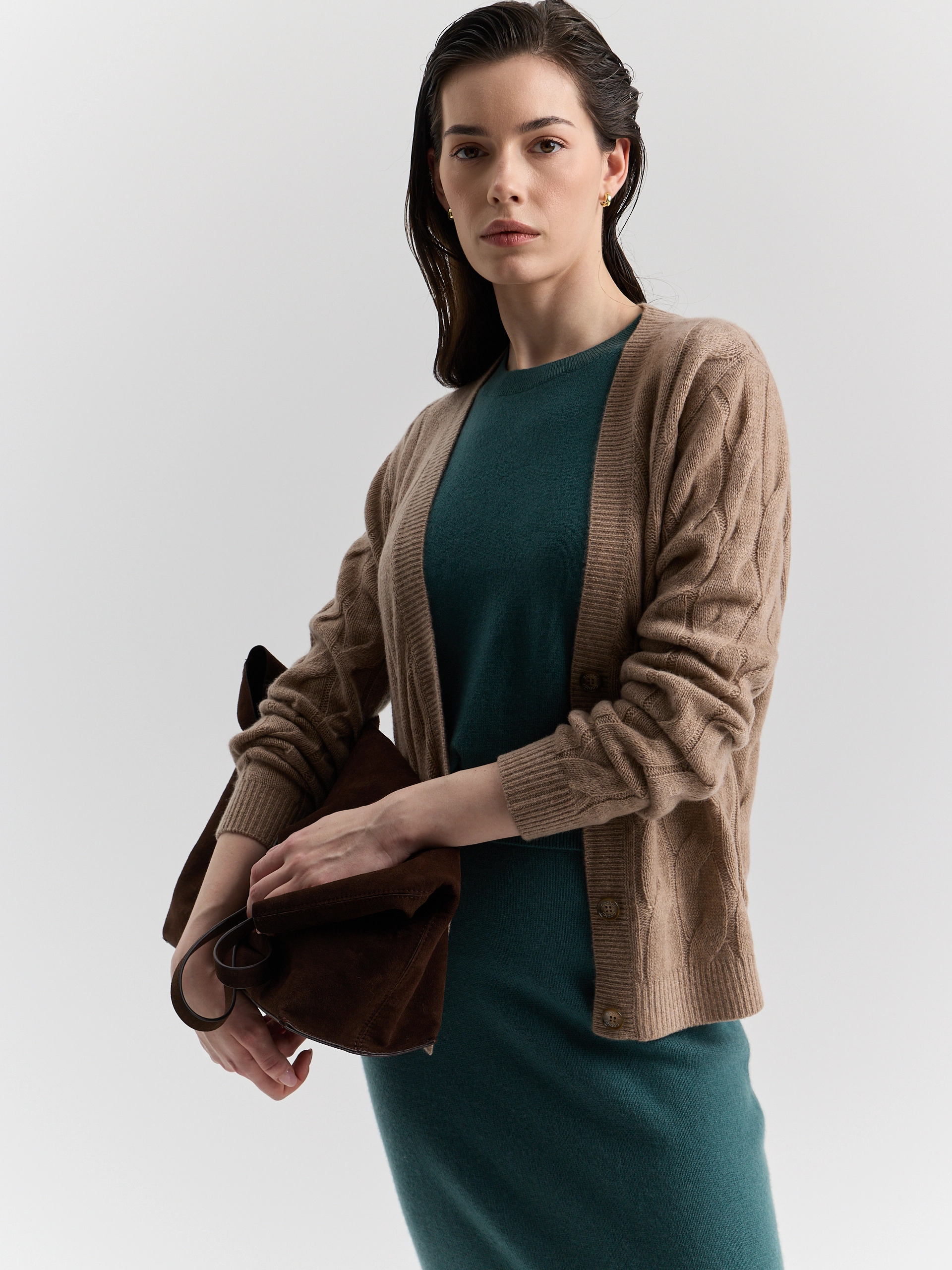 Кашемировый кардиган с косами