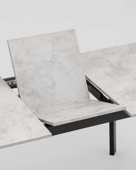 Стол Batu new 120-160/80/76 столешница ЛМДФ ароза светлая подстолье металл черный