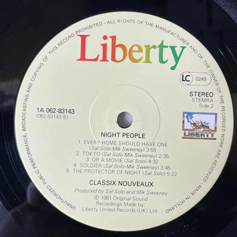Винтажная виниловая пластинка LP Classix Nouveaux Night People (Holland 1981)