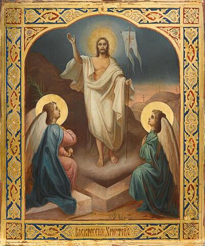 Воскресение Христово деревянная икона на левкасе