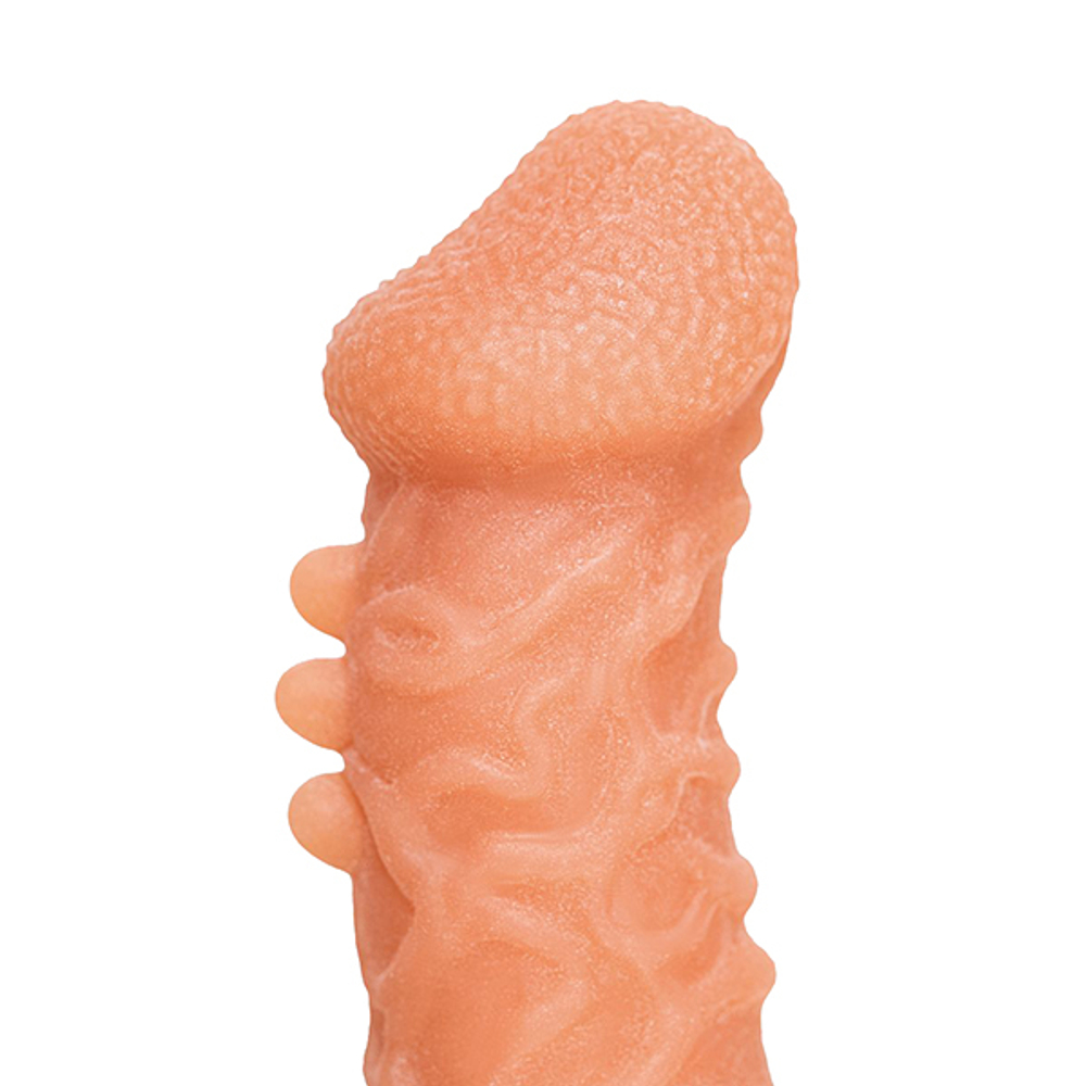 Телесная закрытая насадка 15,6см с шершавой головкой Kokos Cock Sleeve 007 Size M