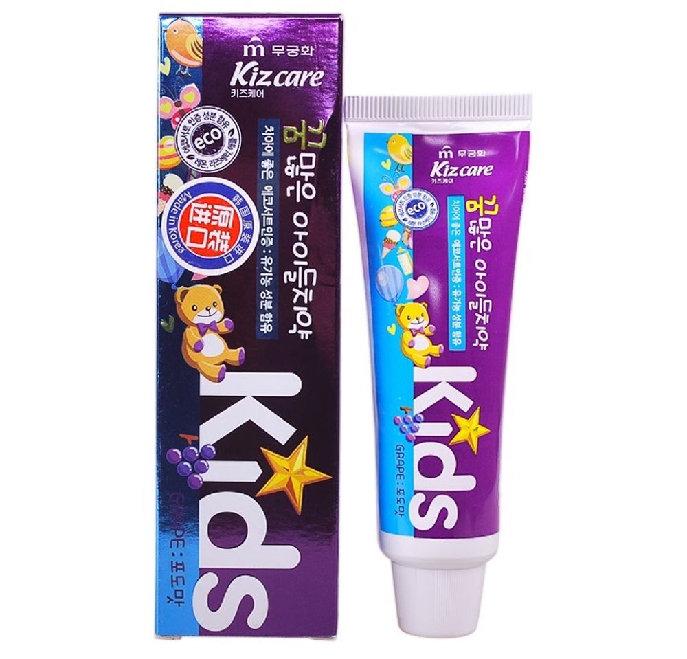 Детская гелевая зубная паста с ярким вкусом винограда с 2л Kizcare Kids 75гр