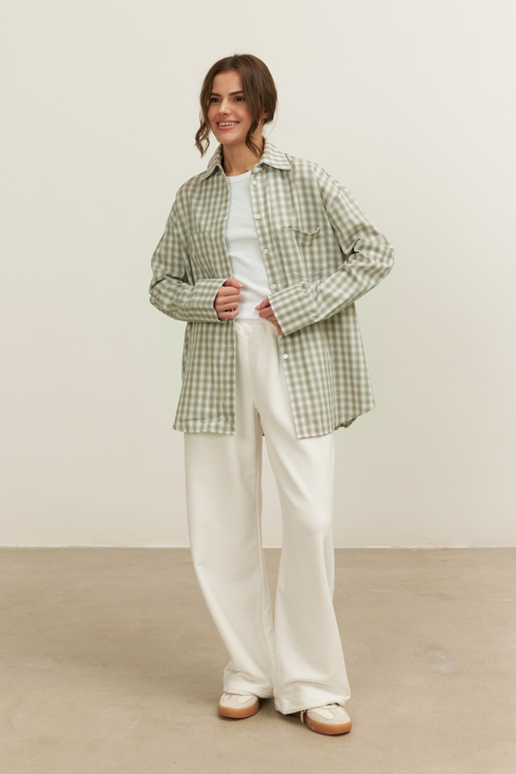 Рубашка 07, бежево-зеленая