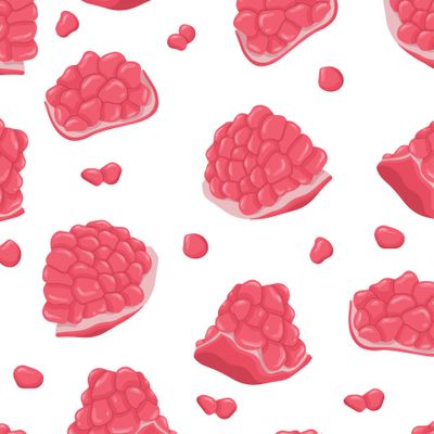 Яркий сочный гранат на белом фоне. Гранатовый паттерн.