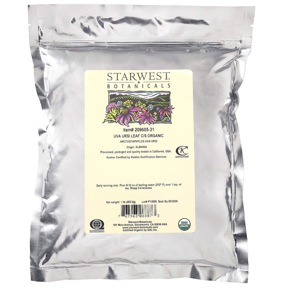 Starwest Botanicals, Органические листья толокнянки обыкновенной (Uva Ursi Leaf), 453,6 г (1 фунт)