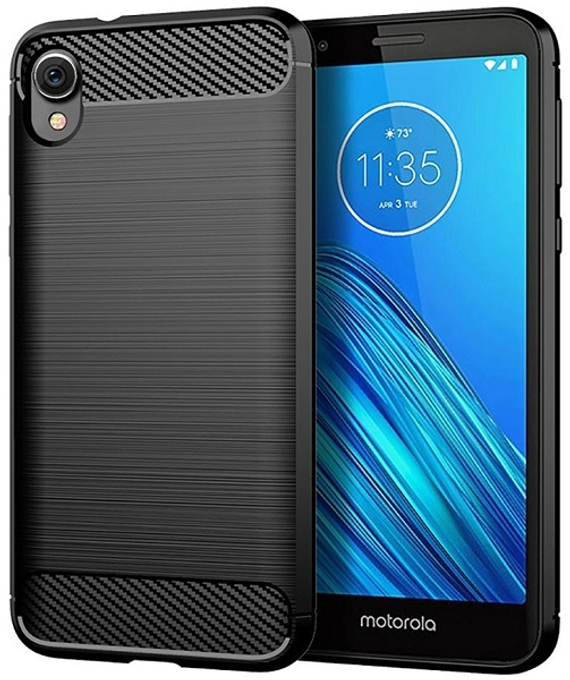 Чехол на Motorola Moto E6 черного цвета, серия Carbon от Caseport