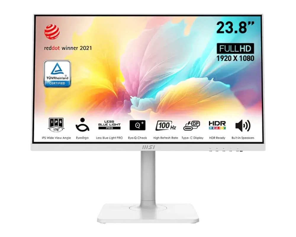 Монитор 23.8" MSI Modern MD2412PW IPS 1920x1080 100Hz 1ms 1000:1 HDMI Type-C 2x3W Белый