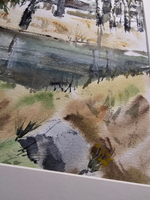 Картина авторская акварельная в паспарту 30х40 см на стену для интерьера "На берегу пруда в Тованово"