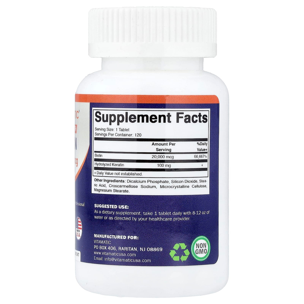 Vitamatic, биотин с гидролизованным кератином, 120 таблеток