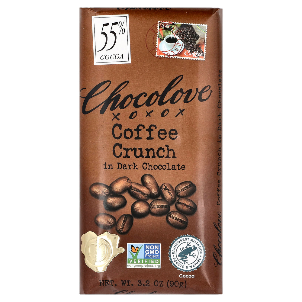 Chocolove, Кофейный кранч в темном шоколаде, 55% какао, 90 г (3,2 унции)