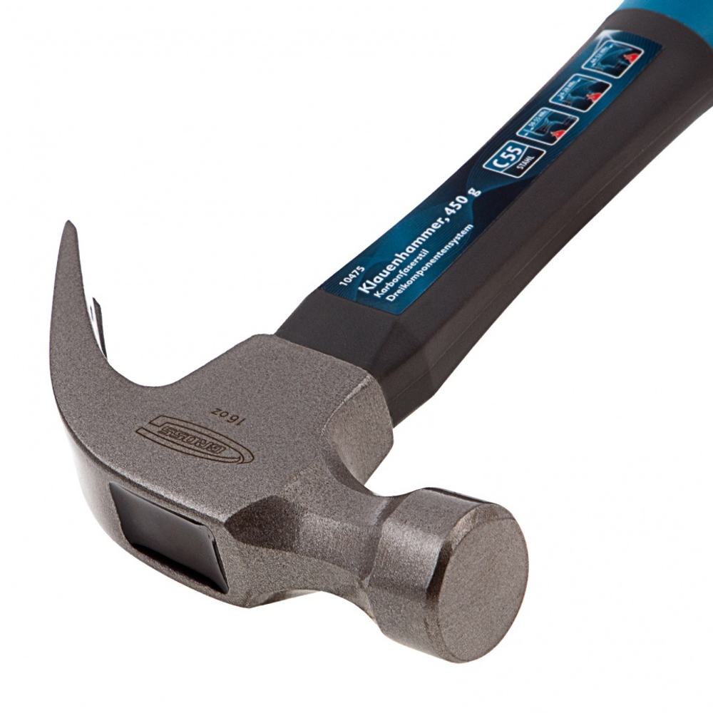 Молоток-гвоздодер, 450 г, фибергласовая трехкомпонентная рукоятка Gross
