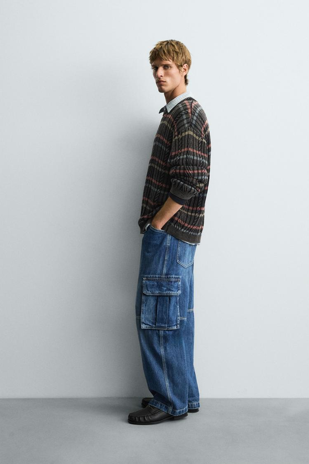 ZARA ТРИКОТАЖНЫЙ ДЖЕМПЕР В ПОЛОСКУ, ЧЕРНЫЙ