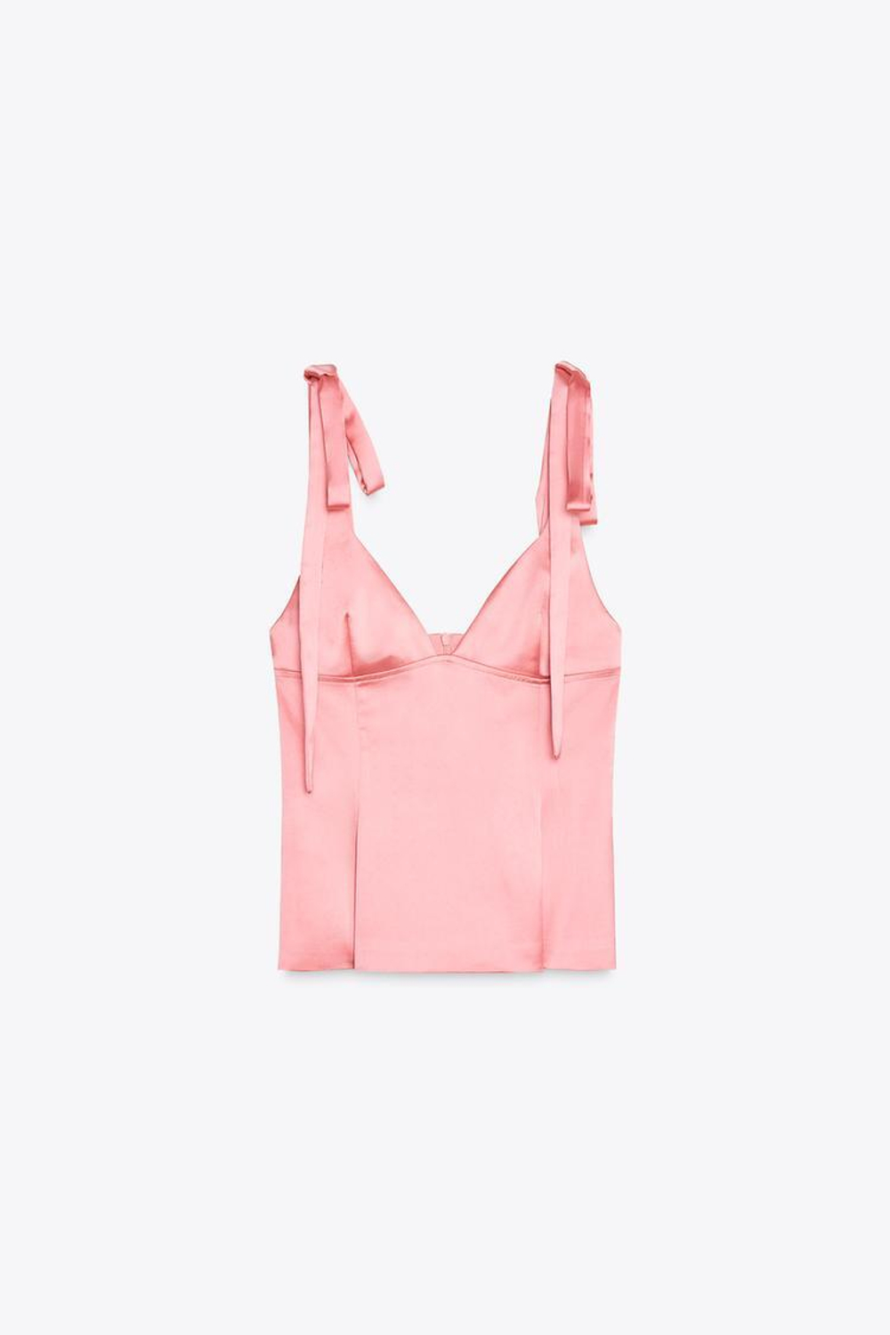 ZARA АТЛАСНЫЙ ТОП С БАНТАМИ, ЯРКО-РОЗОВЫЙ