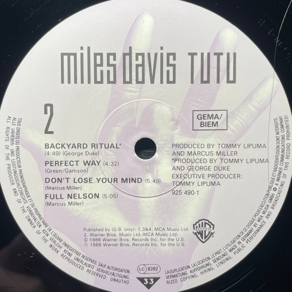 Miles Davis ‎– Tutu (Германия 1986г.)