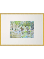 Картина авторская акварельная в паспарту 21х30 см на стену для интерьера "Верхний Царицынский пруд"