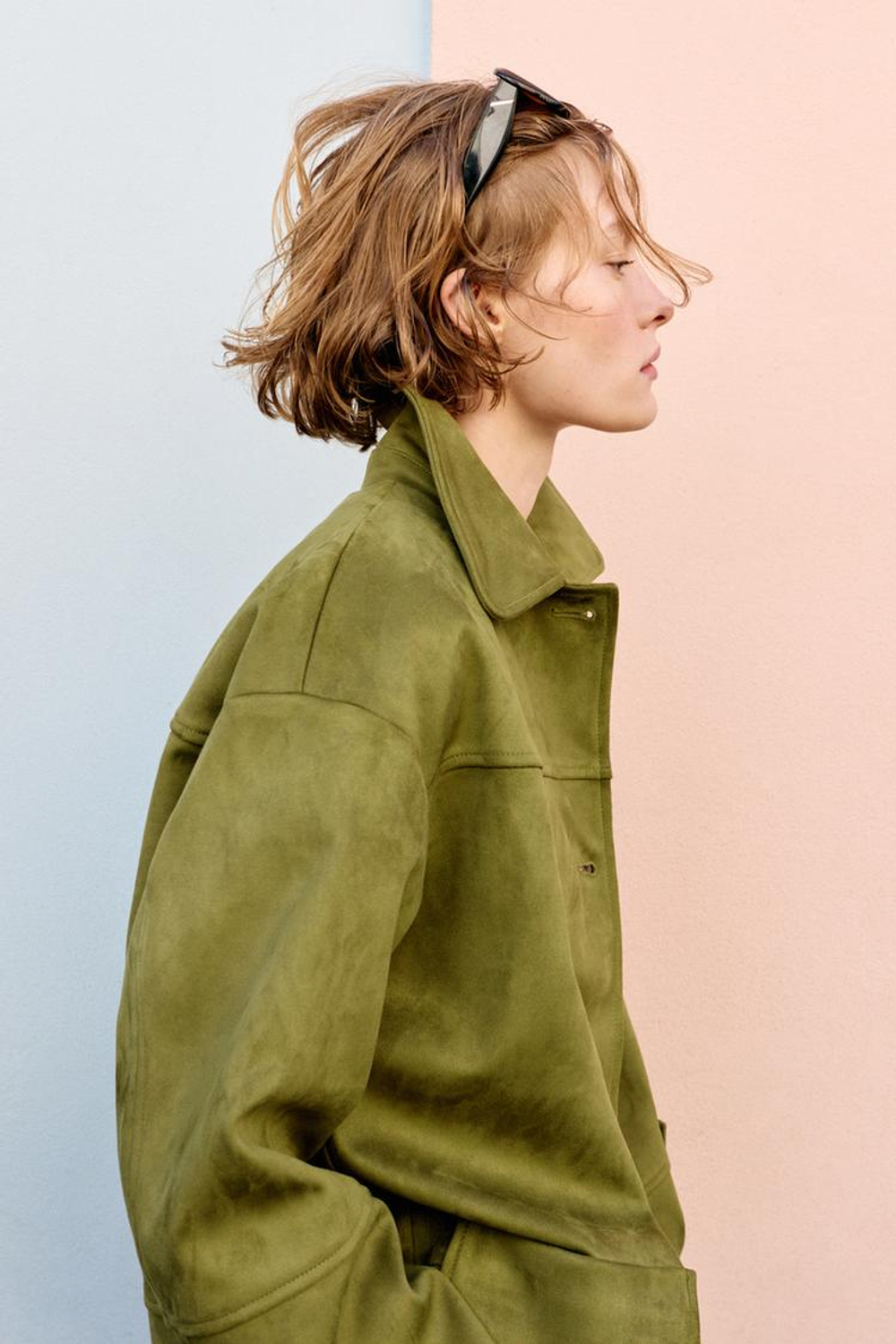 ZARA ПАЛЬТО ИЗ ИСКУССТВЕННОЙ ЗАМШИ, ФИСТАШКОВЫЙ