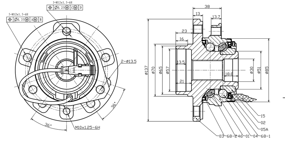 Ступица передняя в сборе L=R OPEL Astra H/Zafira B /5 болтов GANZ GIK05013