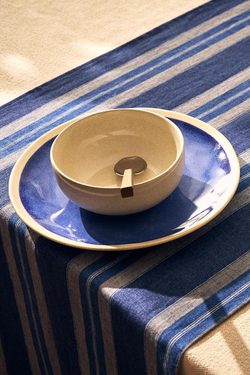 ZARA HOME ПОЛОСАТАЯ ЛЬНЯНАЯ ДОРОЖКА, СИНИЙ