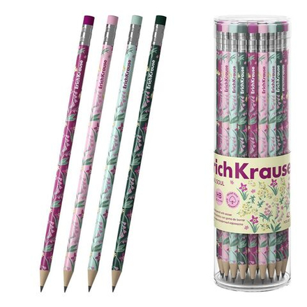 Карандаш Floral Soul НВ пластиковый с ластиком, круглый, тубус
