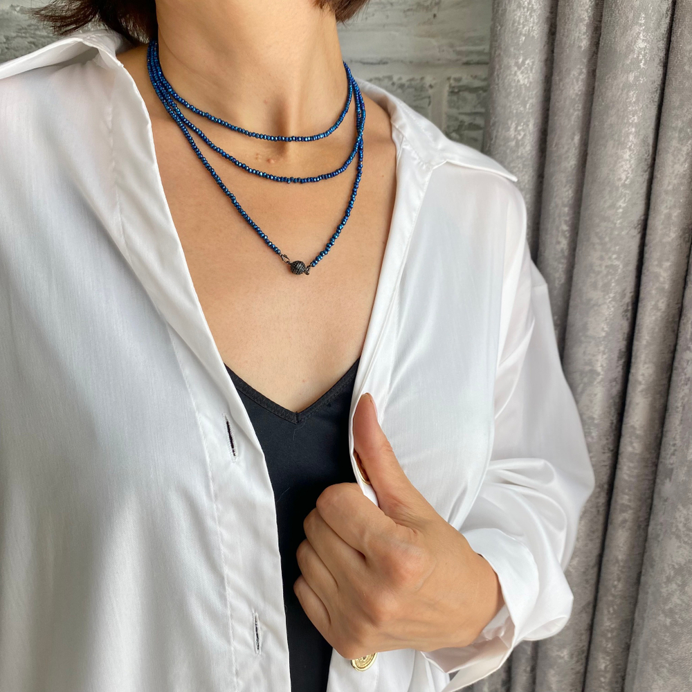 Нить-трансформер из венецианского бисера в стилистике Br.Cucinelli, цвет синий, Корея