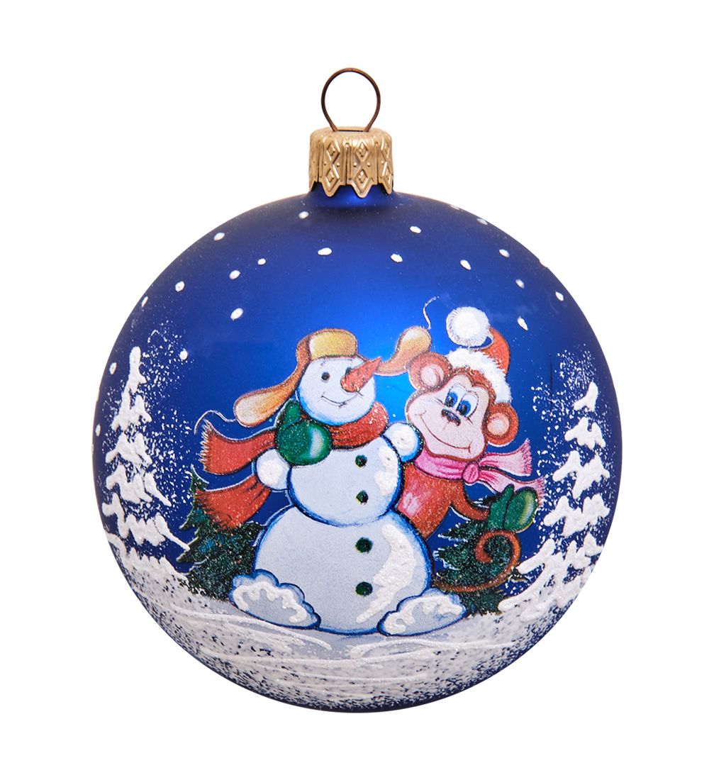 НФШ-1106 Ел. украшение Шар «Снеговик с Обезьянкой» 85 мм