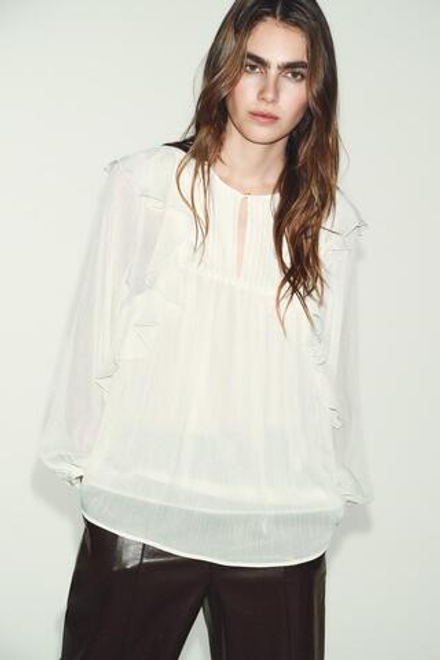 ZARA БЛУЗА СО СКЛАДКАМИ И ВОЛАНАМИ, ЭКРЮ